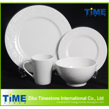 16PCS 20PCS White Embossed Hotel Restaurant Used Porcelain Ceramic Dinnerware Set (622013)